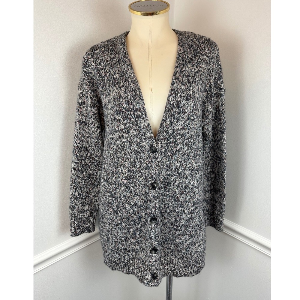 LOFT Outlet Petite Long Grey Multicolor Button Front Cardigaj Sweater | LP